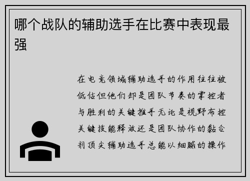哪个战队的辅助选手在比赛中表现最强